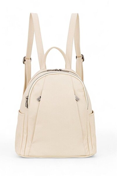 Bilik Deri Hakiki Deri Bej-Rölax Kadın Sırt Çantası BLM01 9550