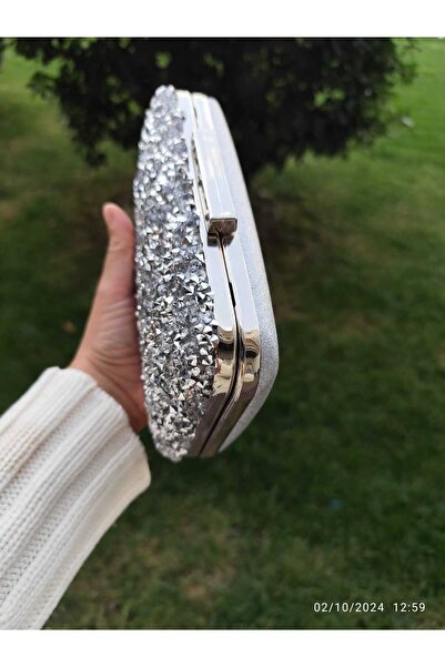 lowell home Νέο μοντέλο μεγάλη πέτρινη ασημένια βραδινή τσάντα