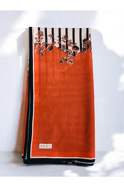 Akel 95X95 Floral Patterned Digital Soft Scarf