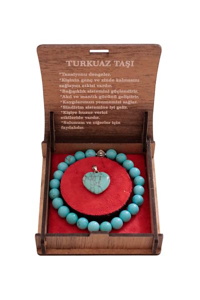 taru pasaj Natural Turquoise Jewelled Bracelet and Heart Necklace Set with Gift Box