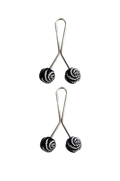 Marsilyan 2 Pieces Hijab Scarf and Shawl Clip Black Patterned