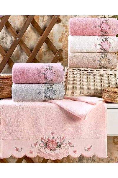 Nurpak Sena Bamboo Assorti 3d Κεντητό Σετ Πετσέτες 6 Τεμαχίων 50x90cm