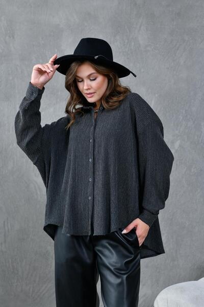 minaaise Kadın Antrasit Krinkıl Kumaş Gömlek 28175