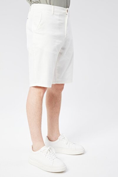 BRACCAS Men's Slim Fit Shorts - Half Elastic, Linen Cotton Blend, Ecru