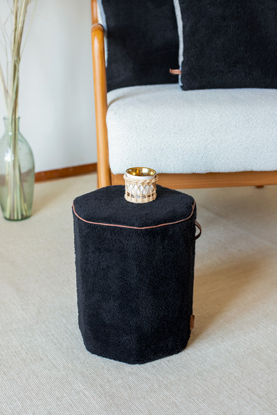 HAMUR Yıkanabilir Kılıflı Puf Köşegen Silindir Ayak Pufu Orta Sehpa Koltuk Tabure Kc Teddy Siyah