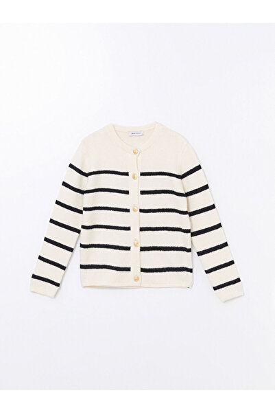 LC Waikiki LCW Bisiklet Yaka Çizgili Kadın Triko Hırka