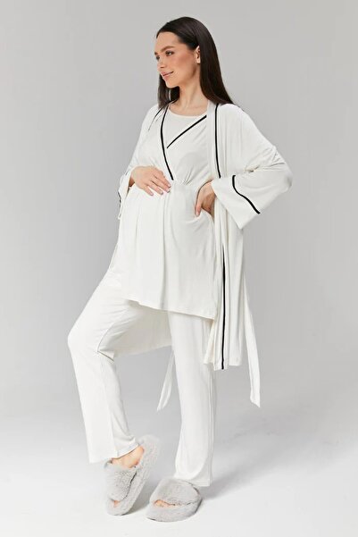Rimel Homewear Maternity Pajama Set with Piping and Dressing Gown