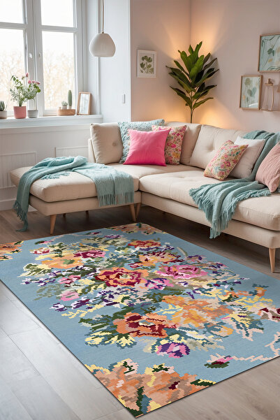Lucio Pattern Cotton Based Washable Anti-Slip Antibacterial Chenille Lounge Rug