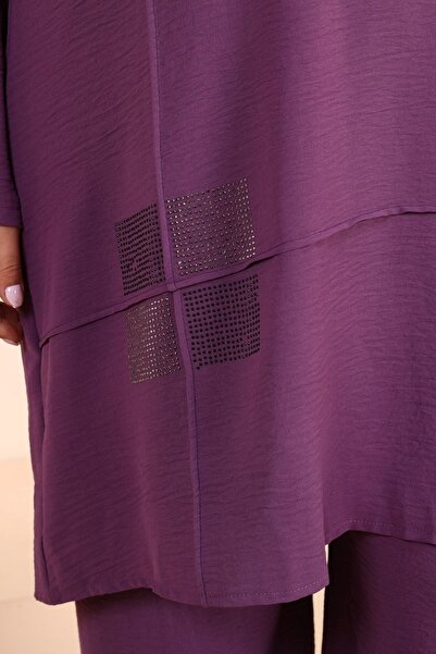 Ferace Women's Hijab Suit Large Size 2 Piece Set Hijab Combination Plum