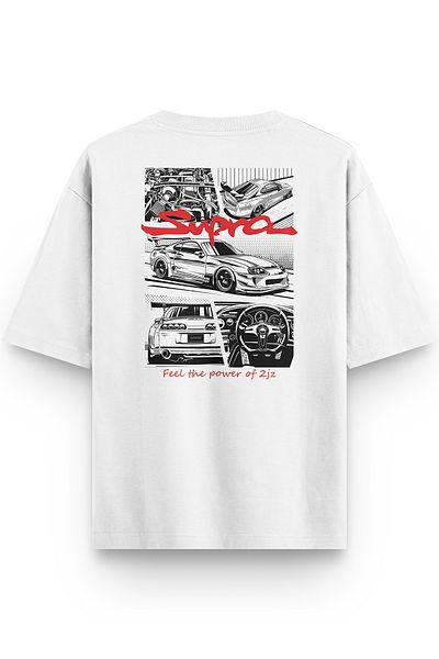 Overoz Μπλουζάκι Supra 2jz White Oversize - Εκτύπωση στην πλάτη, Unisex, Κείμενο 1209