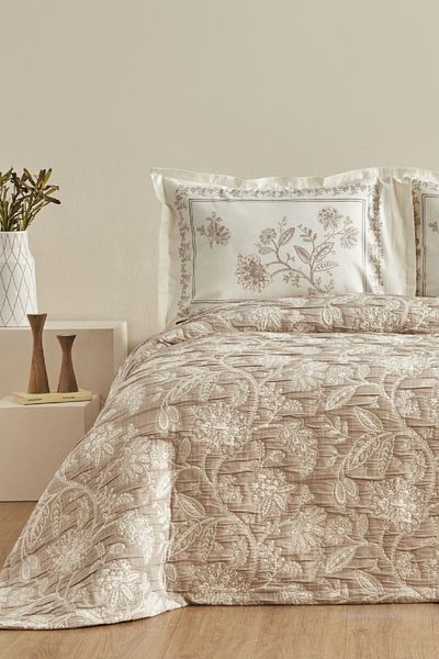 Karaca Home Beige Clay Double Bedspread Set