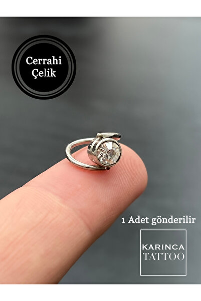 Karınca Piercing Büyük Taşlı Elegance Gümüş Renk Halka Kulak Helix Piercing Küpe
