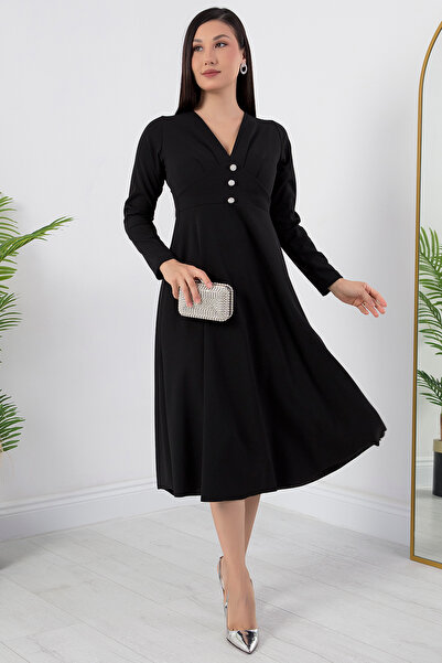 PULLIMM V-подібний комір, застібка спереду, сукня-кльош 2024-2159