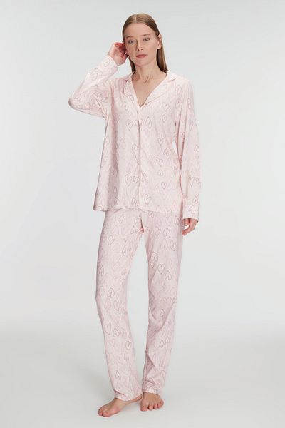 Anıl 11291 Women's Long Sleeve Cotton Modal Shirt and Pants Set Pajamas Set