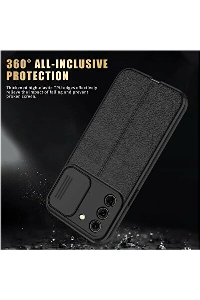 Fibaks Samsung Galaxy S21 Ultra Kılıf Sürgülü Slide Kamera Korumalı Deri Görünümlü Lüks Kapak
