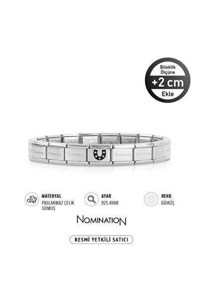 NOMİNATİON Italy Composable 925 Ayar Gümüş At Nalı Siyah ve Çelik Bileklik Si...