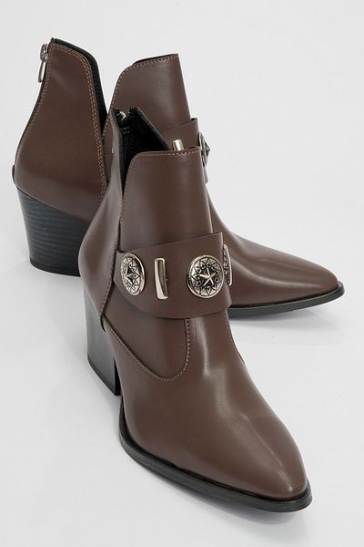 LuviShoes Γυναικείες μπότες με χοντρό τακούνι KENDA καφέ δέρμα με φερμουάρ στην πλάτη