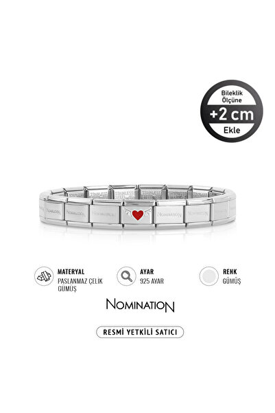 NOMİNATİON Italy Composable 925 Ayar Gümüş Kırmızı Kanatlı Kalp ve Çelik Bileklik Silver