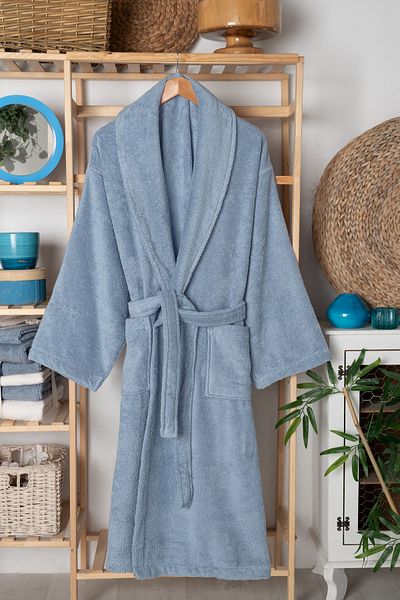 HOME 1961 Μπουρνούζι Unisex Μπλε από 100% βαμβάκι - Μπουρνούζι με γιακά με υψηλή απορρόφηση νερού & μαλακό σάλι -