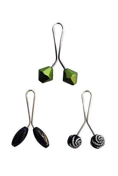 Marsilyan 3 Pieces Hijab Scarf and Shawl Clip Black Black Patterned Green