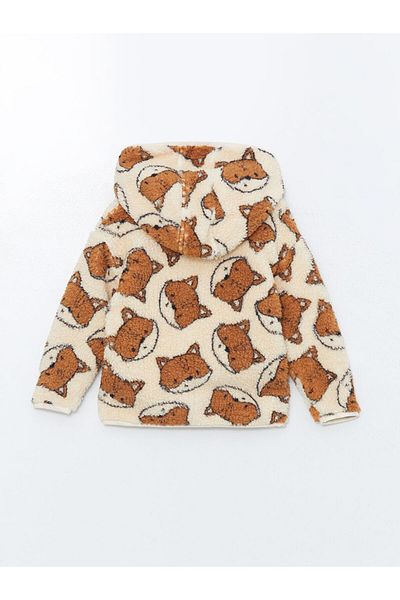 LC Waikiki Lcw Baby Beige Printed Hooded Printed Baby Boy Cardigan