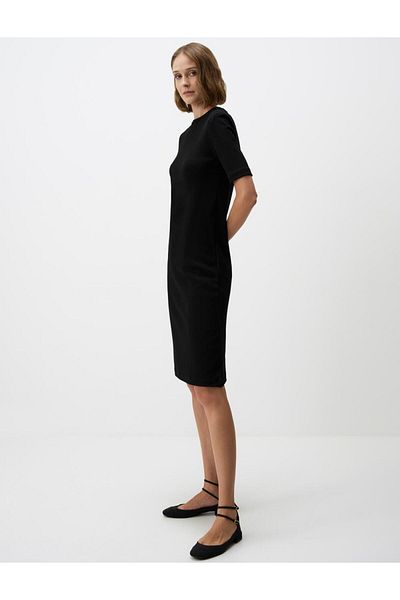 Jimmy Key Rochie midi tricotată cu decolteu negru