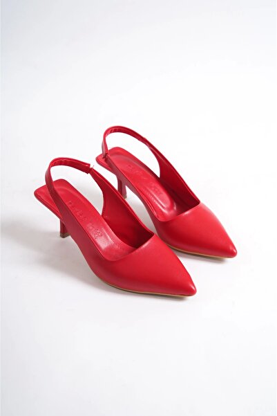 EFW Cianna Önü Kapalı Arkası Açık Lastikli Klasik Topuklu Kırmızı Ayakkabı