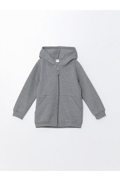 LC Waikiki Gray Hooded Basic Baby Boy Zippered Sweatshirt