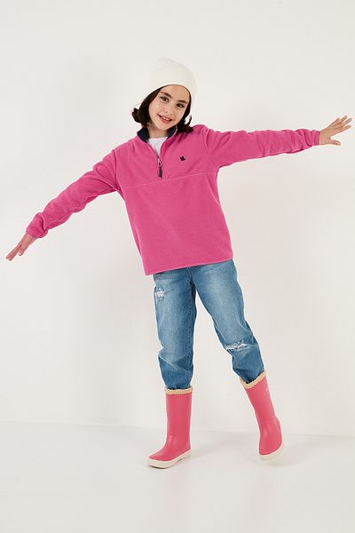 Lela Soft Textured Zippered Stand Collar Winter Fleece Unisex Children's Fleece 5905002