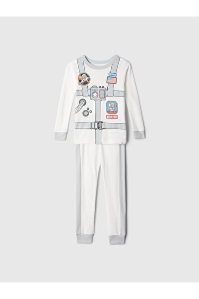 GAP Bebek Kırık Beyaz Organik Pamuk Kostüm Desenli Pijama Takımı