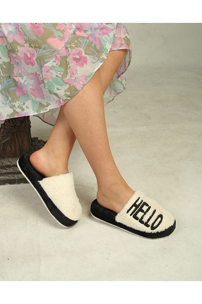 ZEYNEP SULTAN Hello Women's Home Slippers Winter Wool Slippers