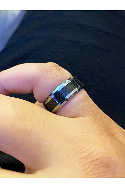 celikchi Erkek Siyah Desenli Tungsten Yüzük