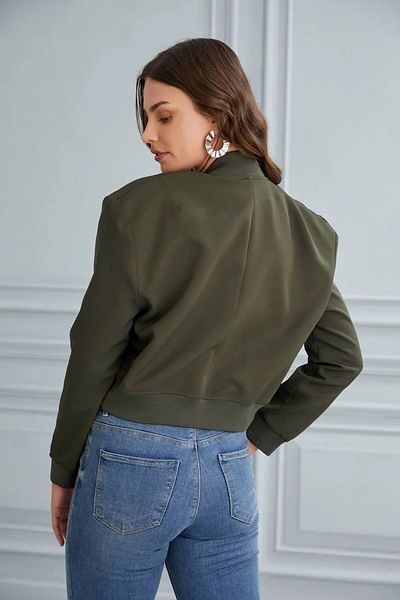 mangis Palazzo Diving Fabric Double Pocket Bomber Jacket