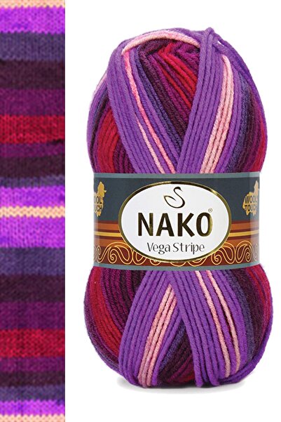 NAKO قطعة واحدة من حبل الحياكة اليدوي من الأكريليك الفاخر Vega Stripe رقم: 82412