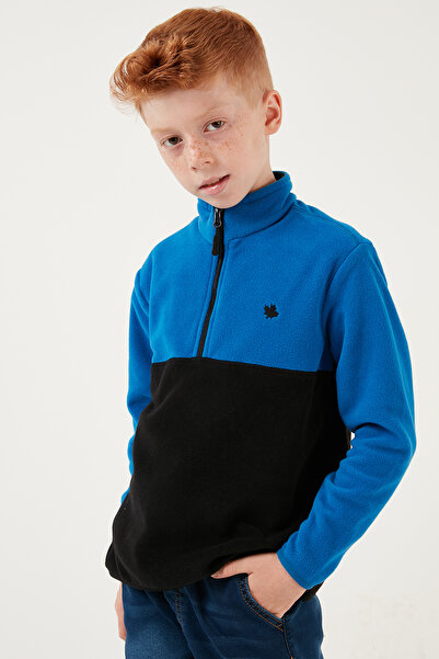 Lela Soft Textured Half Zipper Color Block Stand Collar Polar Unisex Children's Fleece5905004