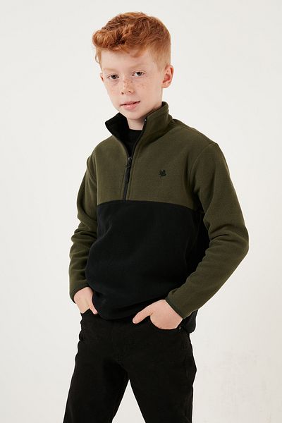 Lela Μαλακή υφή με μισό φερμουάρ Color Block Stand γιακά Fleece Unisex Παιδικό Fleece 5905004