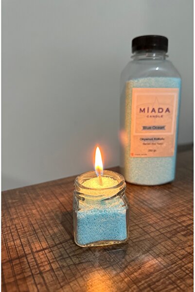 MİADA Okyanus Kokulu Mavi Renkli İnci Tozu Mumluk Minik Kavanoz Hediyelik Kul...