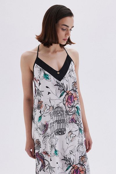 Feu De Elu MaisonRoyaleViscose Nightgown - Patterned and Satin Detailed