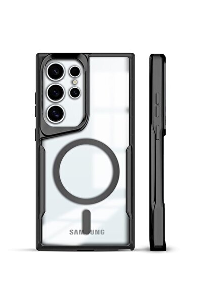 Fibaks Samsung Galaxy S24 Ultra Kılıf Prizma Kamera Çıkıntılı Magsafe Şarj Destekli Mat Renkli Şeffaf Kapak