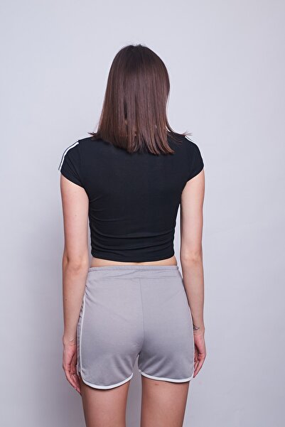 Jument Women's 2 Thread Fabric Cotton Ribbed Elastic Waist Shorts-grey