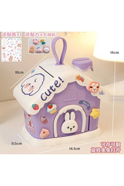 Genel Markalar Tavşan Evi Ev Temalı Kumbara Çocuklara Para Tasarruf Kutusu Mor