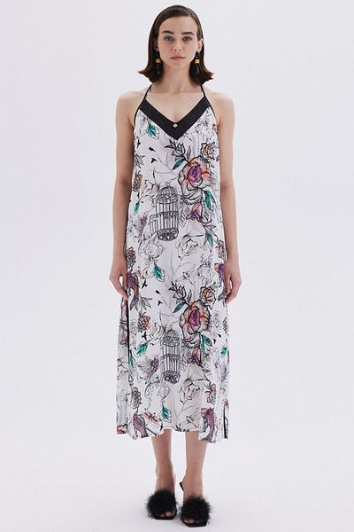 Feu De Elu MaisonRoyaleViscose Nightgown - Patterned and Satin Detailed
