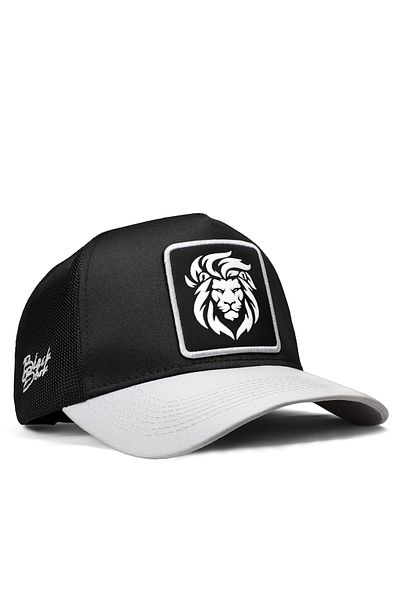 BlackBörk V1 White-Black Trucker Hat with Lion Logo