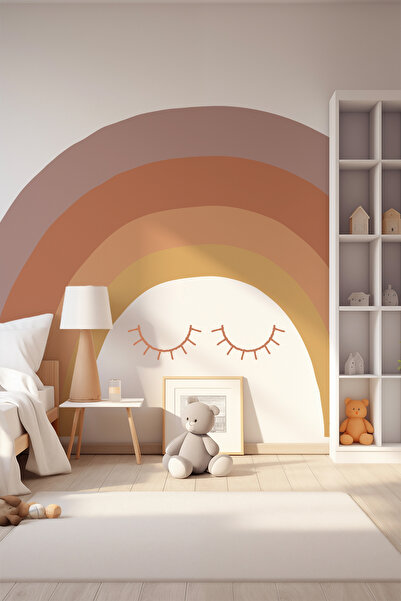 MSticker Büyük Boy Kahve Tonlarında Gökkuşağı Ve Kirpikler Çocuk Odası Cam Du...