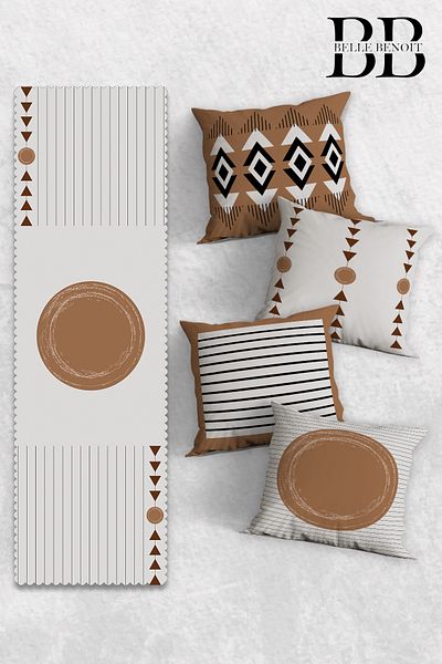 Belle Benoit Brown Bohemian Double Sided Printed 4-Piece Pillowcase, Throw Pillow Cover and American Service Runner Set