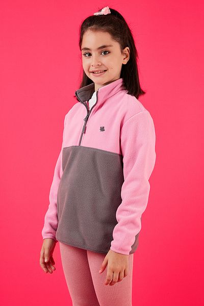 Lela Soft Textured Half Zipper Color Block Stand Collar Polar Unisex Children's Fleece5905004