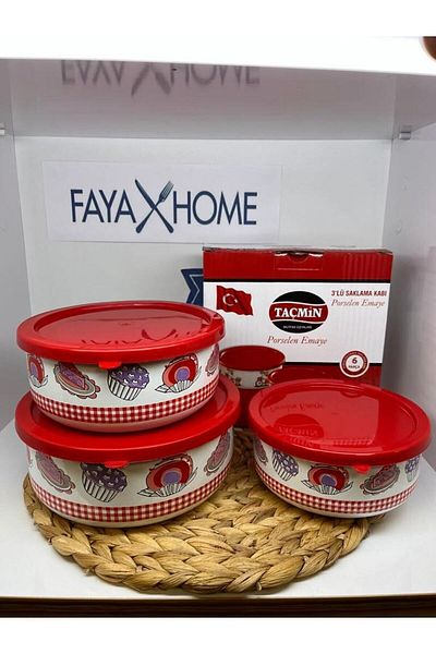 FAYA HOME Vintage Taçmin 3-piece Enamel and Zinc Storage Set