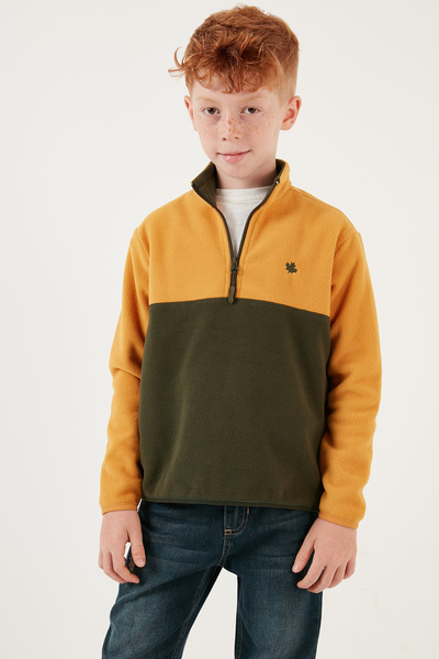 Lela Soft Textured Half Zipper Color Block Stand Collar Polar Unisex Children's Fleece5905004