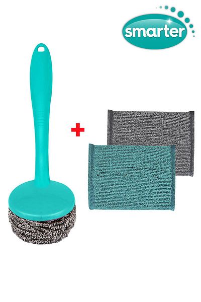 SMARTER 2 Pieces Inox Dish Sponge - Scouring Wire with Handle
