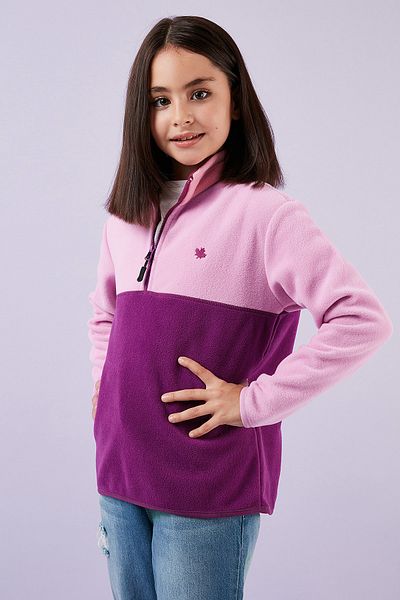 Lela Soft Textured Half Zipper Color Block Stand Collar Polar Unisex Children's Fleece5905004